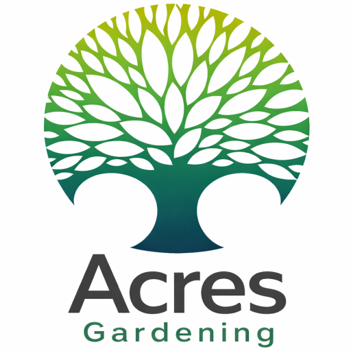 The image features a stylized tree with the words "Acres Gardening" below it, set against a white background. The tree is ...